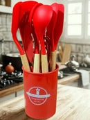 Kit Chef Prime  de Silicone com Cabo de Madeira